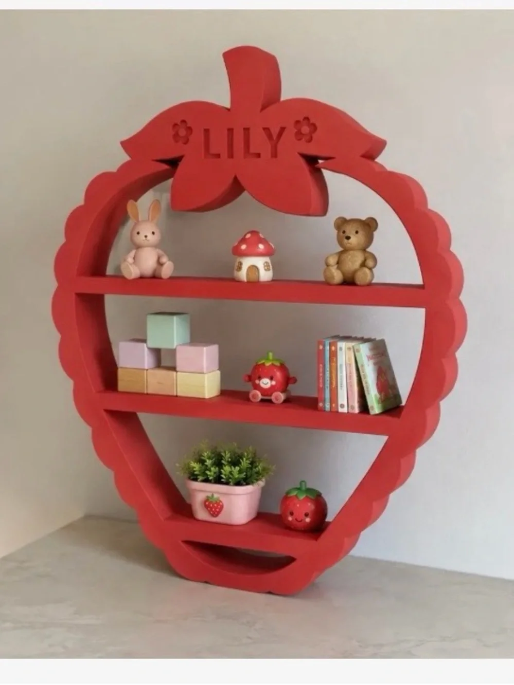 Cute Strawberry Shelf Small Toy Display - Red & Green